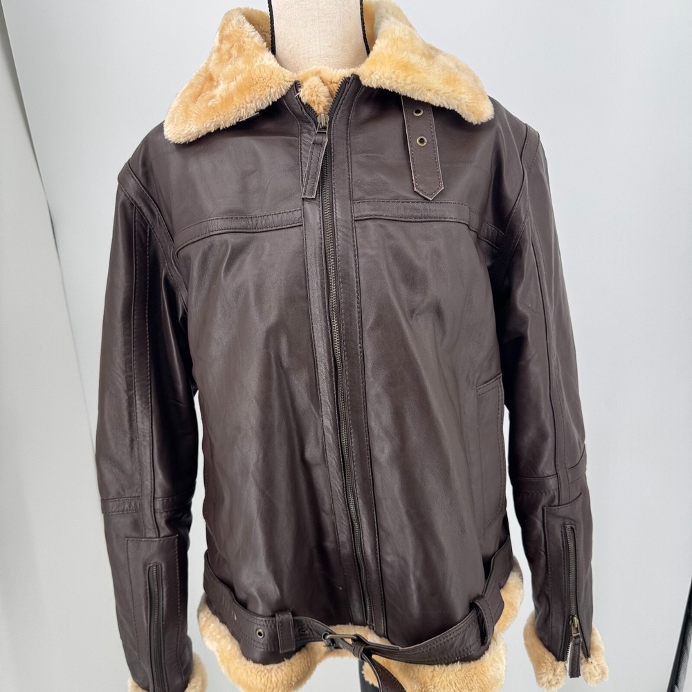 Real Leather WOMENS Brown Leather Lined Full Zip Belted Coat Jacket SIZE XL